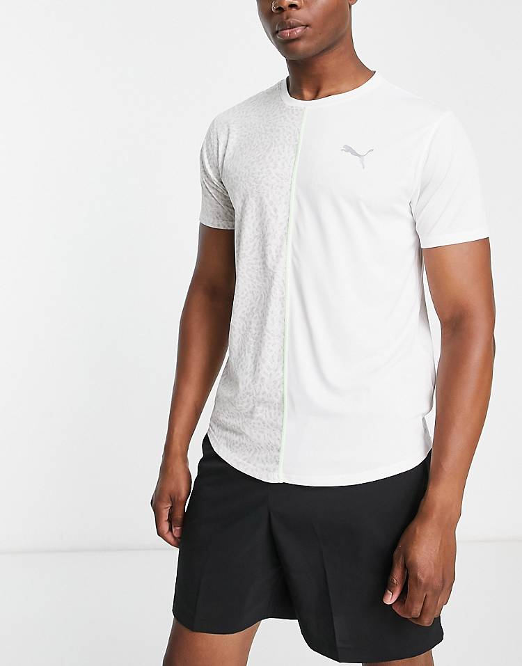 PUMA Running graphic splice T-shirt in white